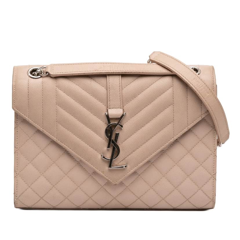 Saint Laurent Medium Grain De Poudre Triquilt Monogram Envelope Bag Brown Leather Very good condition - Front View