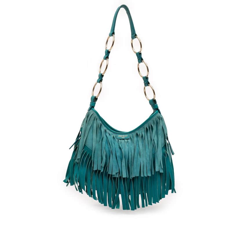 Saint Laurent Suede La Boheme Fringe Hobo Blue Leather Good condition - Front View