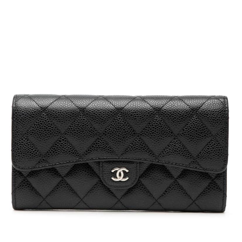 Chanel CC Quilted Caviar Classic Flap Wallet Black Leather Very good condition - Front View