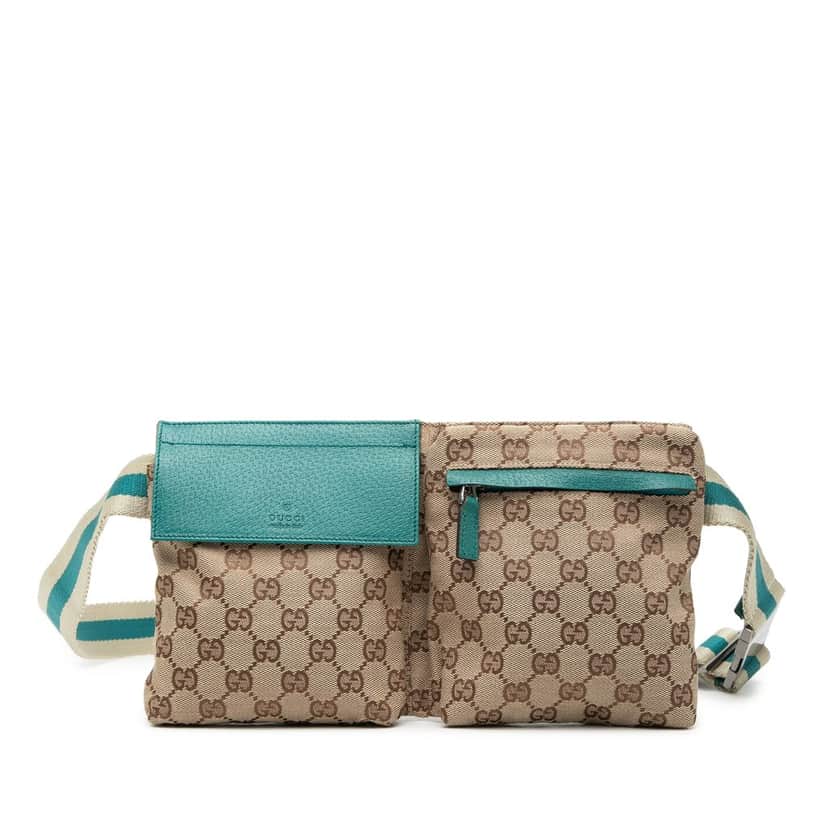 Gucci GG Canvas Web Double Pocket Belt Bag Beige Very good condition - Front View