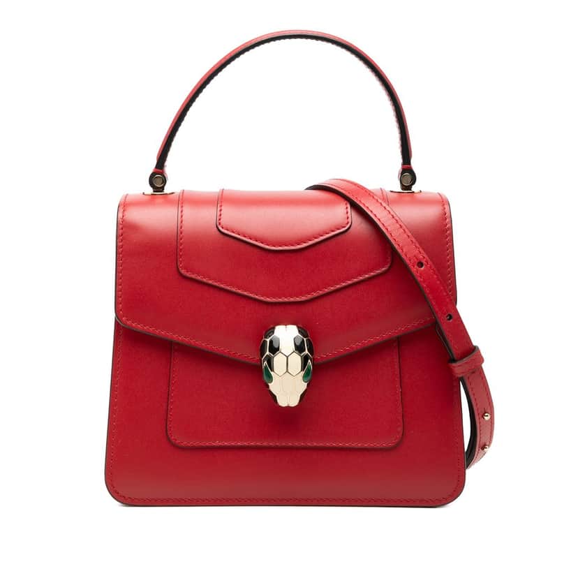 Bvlgari Small Calfskin Serpenti Forever Top Handle Bag Red Leather Very good condition - Front View