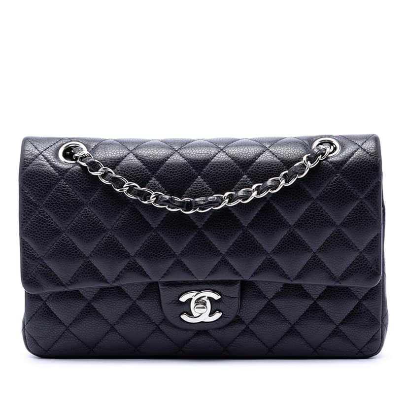 Chanel Medium Classic Caviar Double Flap Blue Leather Good condition - Front View