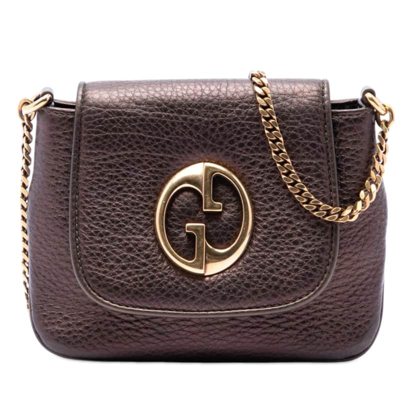 Gucci Small Metallic Pebbled Calfskin 1973 Chain Crossbody Brown Leather Very good condition - Front View