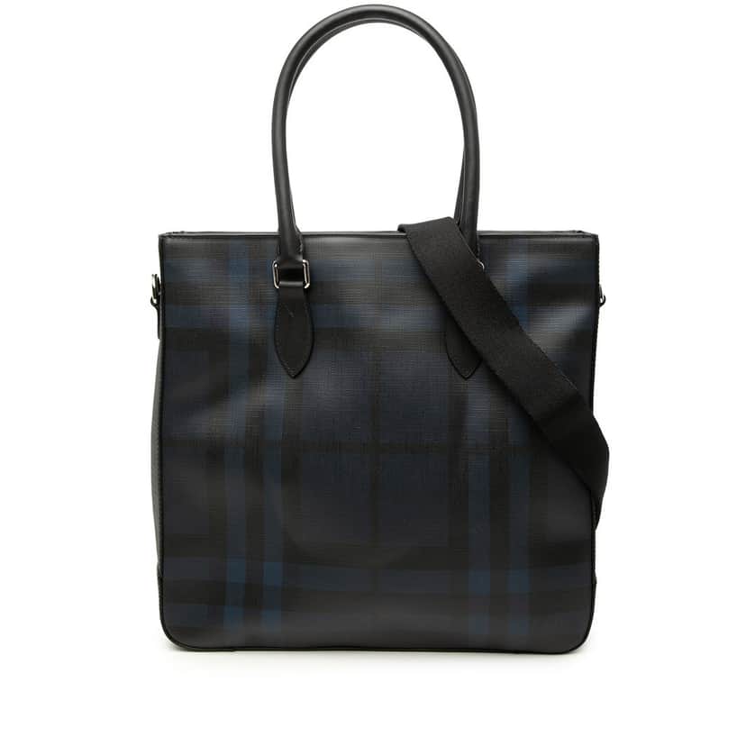 Burberry London Check Coated Canvas Kenneth Satchel Blue Very good condition - Front View