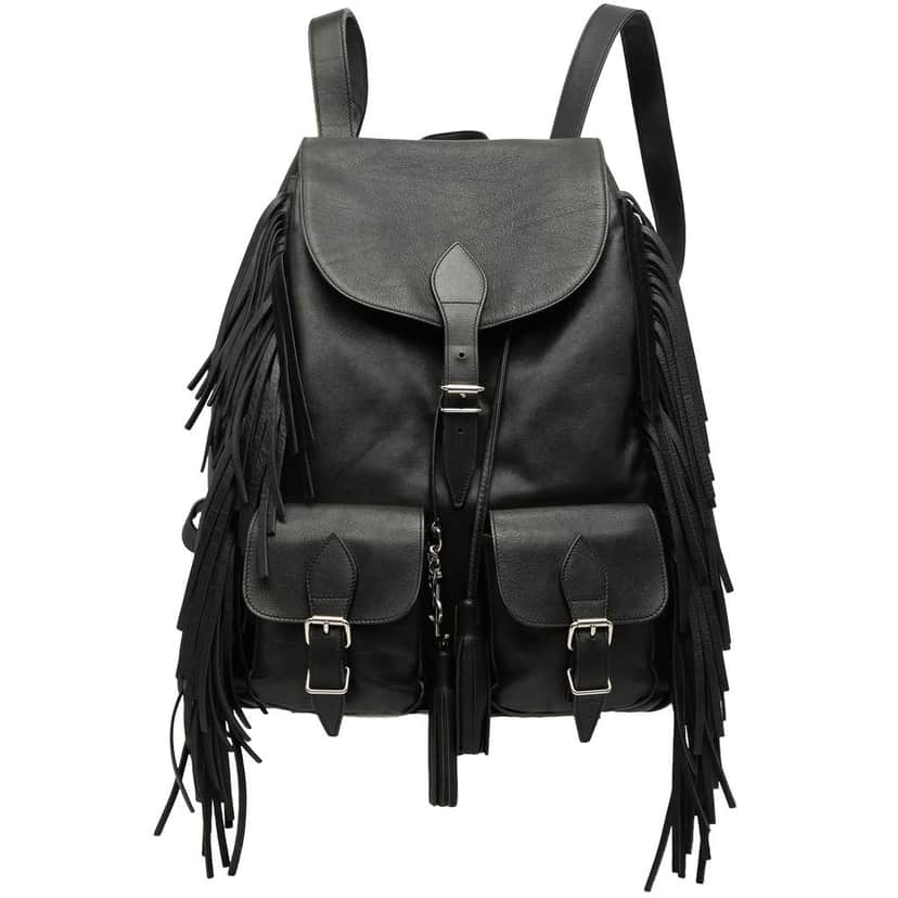 Saint Laurent Calfskin Fringe Festival Backpack Black Leather Good condition - Front View