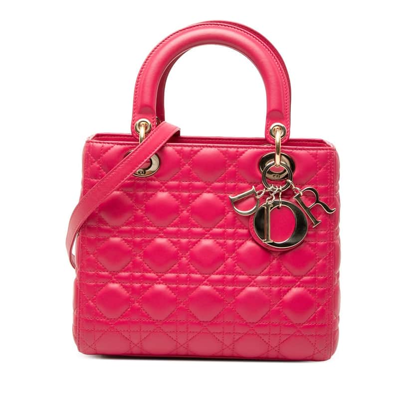 Dior Medium Lambskin Cannage Lady Dior Pink Leather Very good condition - Front View