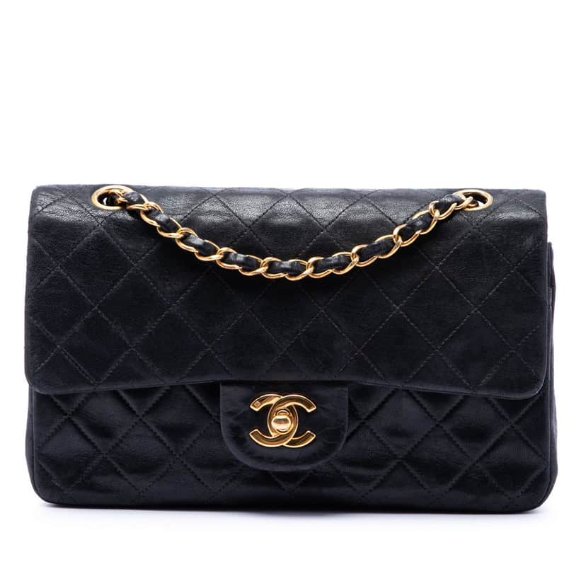 Chanel Small Classic Lambskin Double Flap Black Leather Very good condition - Front View