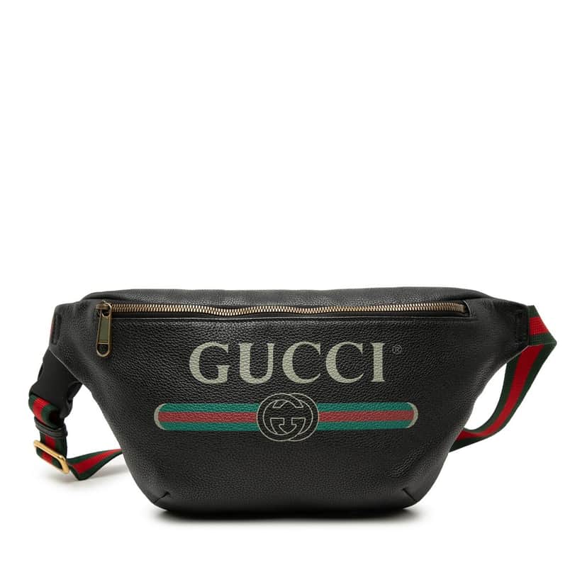 Gucci Grained Calfskin Web Logo Belt Bag Black Leather Very good condition - Front View