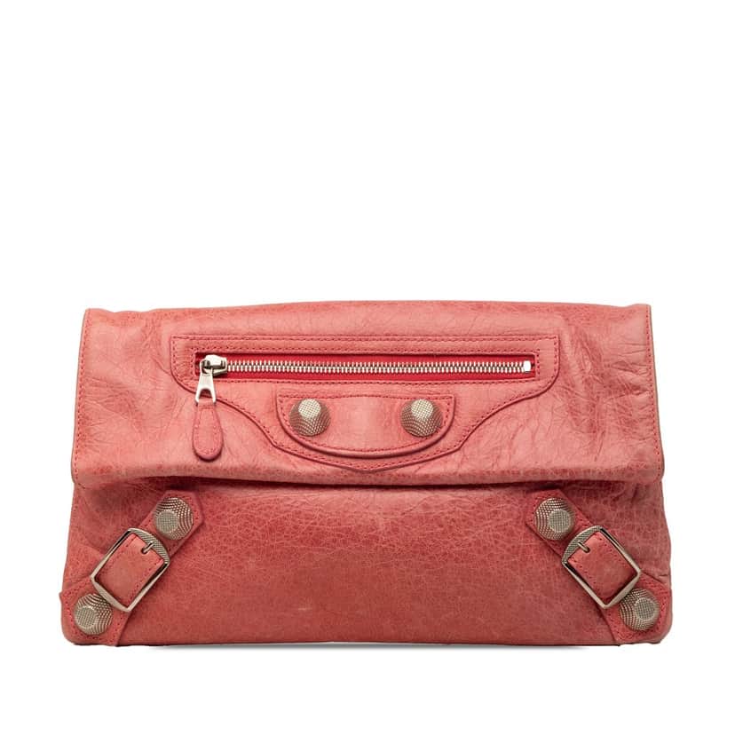 Balenciaga Lambskin Motocross Giant 12 Envelope Clutch Pink Leather Very good condition - Front View