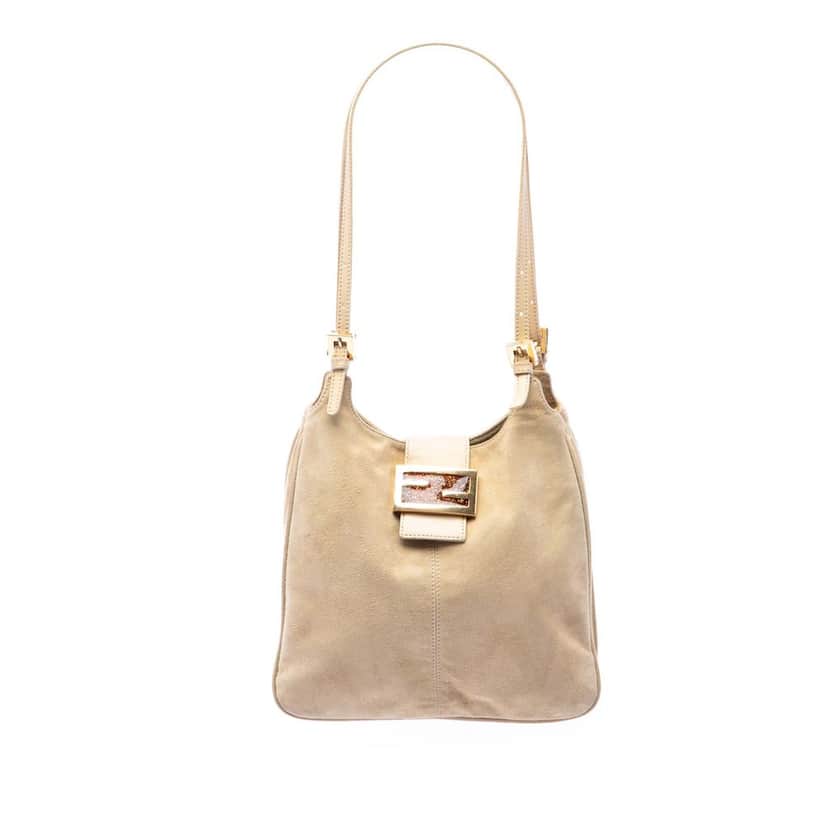 Fendi Suede FF Shoulder Bag Beige Leather Very good condition - Front View