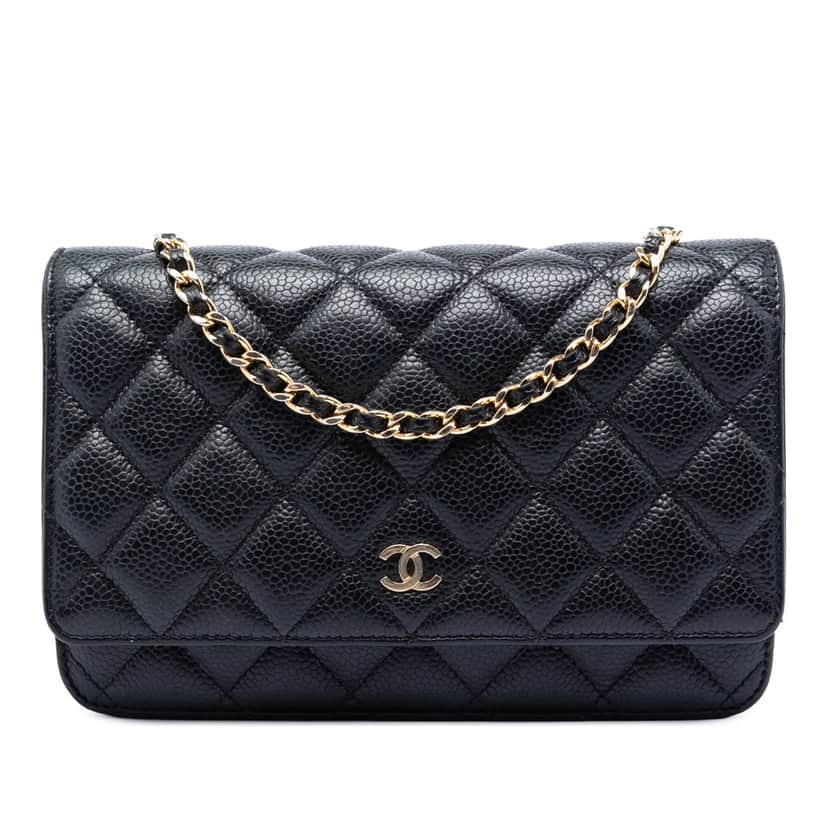 Chanel CC Quilted Caviar Wallet on Chain Black Leather Very good condition - Front View