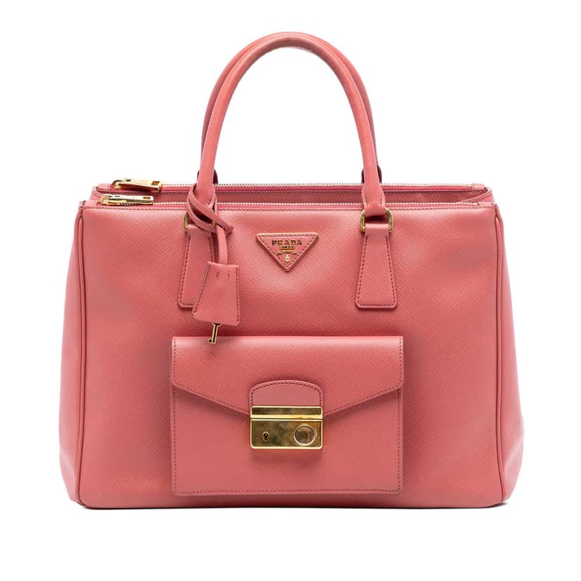 Prada Saffiano Lux Galleria Double Zip Front Pocket Satchel Pink Leather Very good condition - Front View