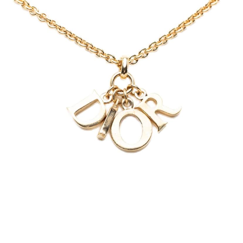 Dior Gold Plated Logo Pendant Necklace Gold Metal Very good condition - Front View