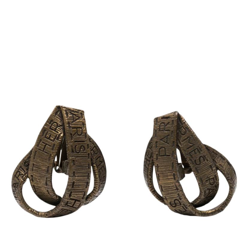 Hermès Gold Plated Bijouterie Fantaisie Ribbon Clip On Earrings Gold Metal Very good condition - Front View