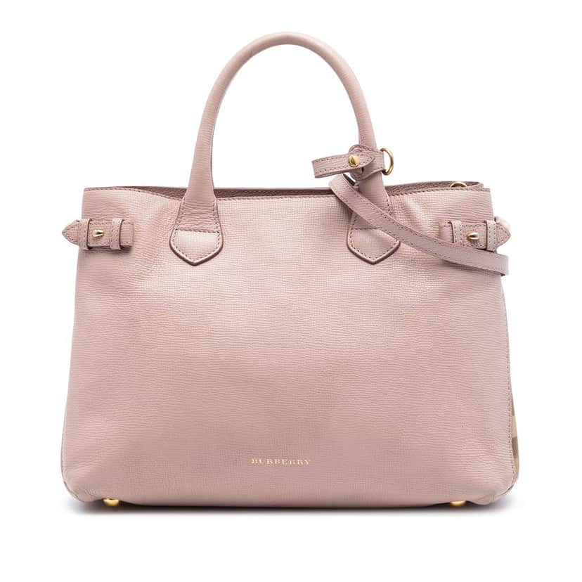 Burberry Medium Leather and House Check Banner Satchel Pink Leather Very good condition - Front View