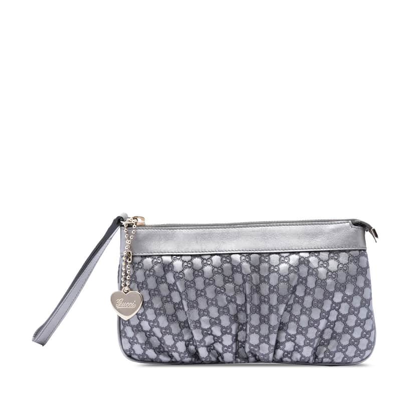 Gucci Microguccissima Heart Wristlet Pochette Silver Leather Very good condition - Front View