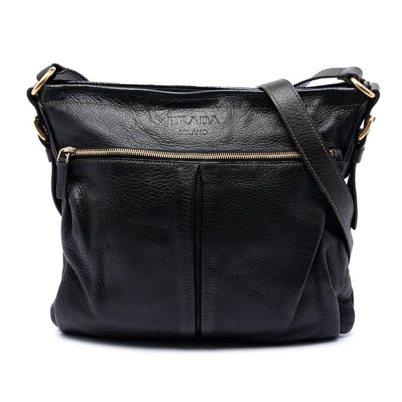 Prada Cervo Deerskin Crossbody Black Leather Very good condition - Front View