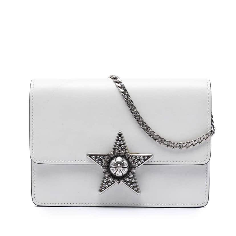 Miu Miu Smooth Leather Star Crystal Embellished Crossbody White Leather Very good condition - Front View