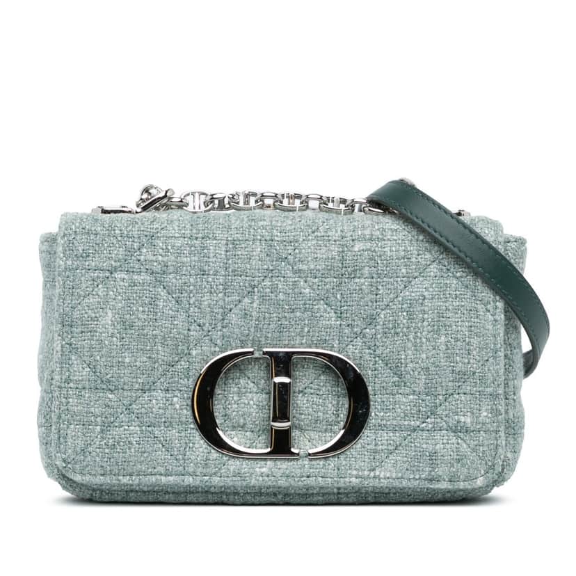 Dior Small Tweed Macrocannage Caro Bag Green Very good condition - Front View