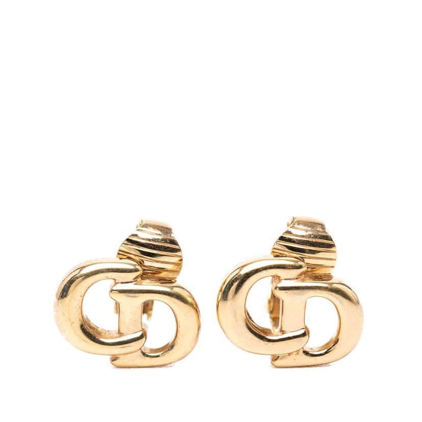 Dior Gold Plated CD Logo Clip On Earrings Gold Metal Very good condition - Front View