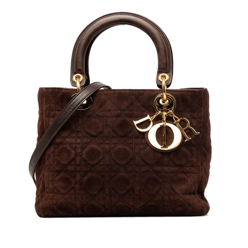 Dior Medium Suede Cannage Lady Dior Brown Leather Very good condition - Front View