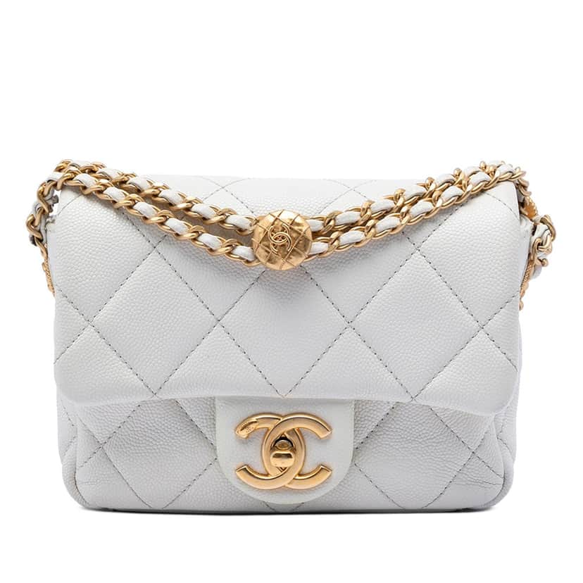 Chanel Mini Quilted Caviar Twist Your Buttons Flap White Leather Very good condition - Front View