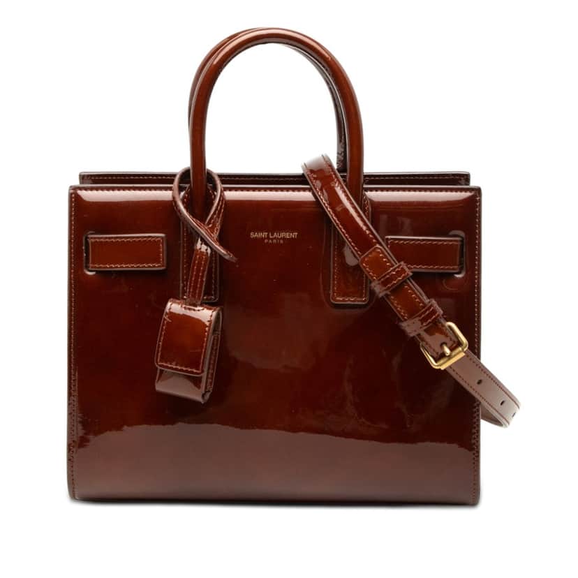 Saint Laurent Nano Patent Sac de Jour Satchel Brown Leather Very good condition - Front View