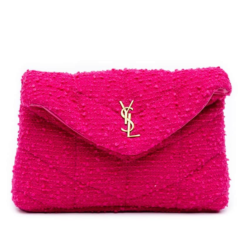 Saint Laurent Toy Matelasse Boucle Tweed Monogram LouLou Puffer Crossbody Pink Very good condition - Front View