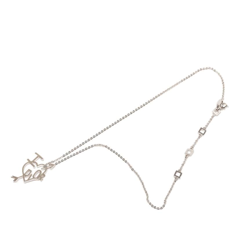 Dior Brass I Love Dior Heart Arrow Pendant Necklace Silver Metal Very good condition - Front View