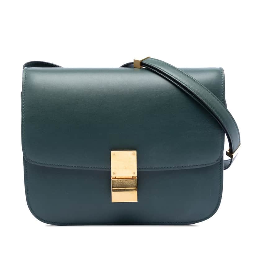 Celine Medium Calfskin Classic Box Green Leather Very good condition - Front View
