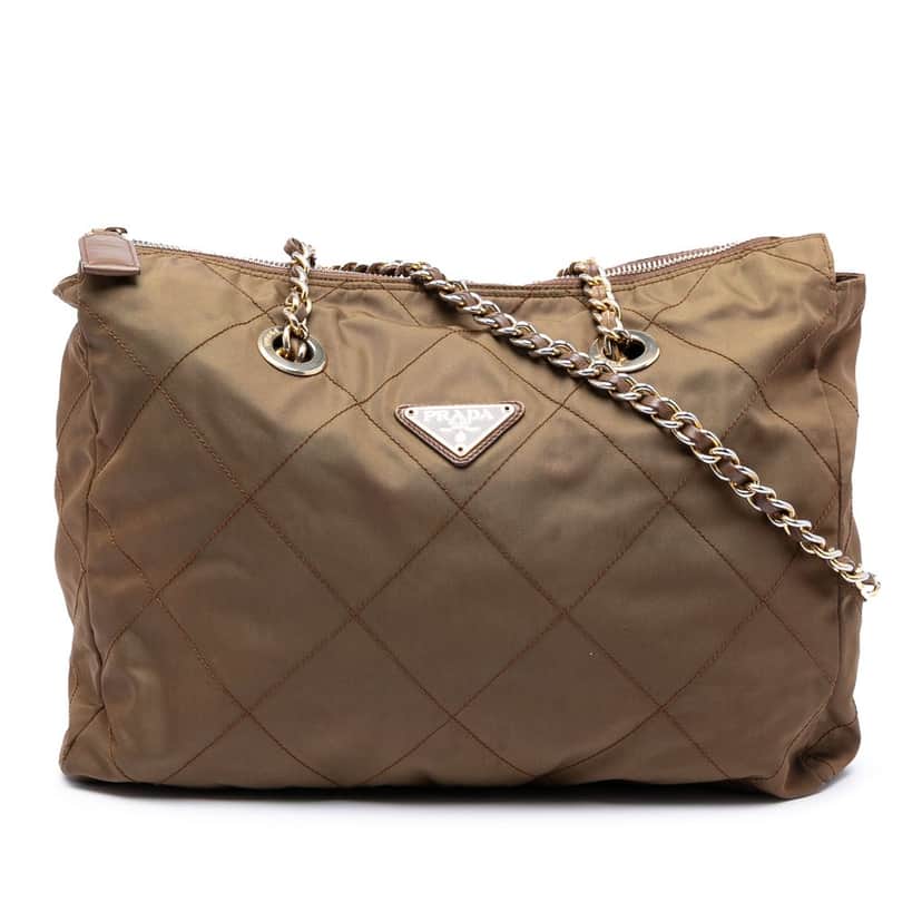 Prada Impuntu Tessuto Catena Chain Tote Brown Very good condition - Front View