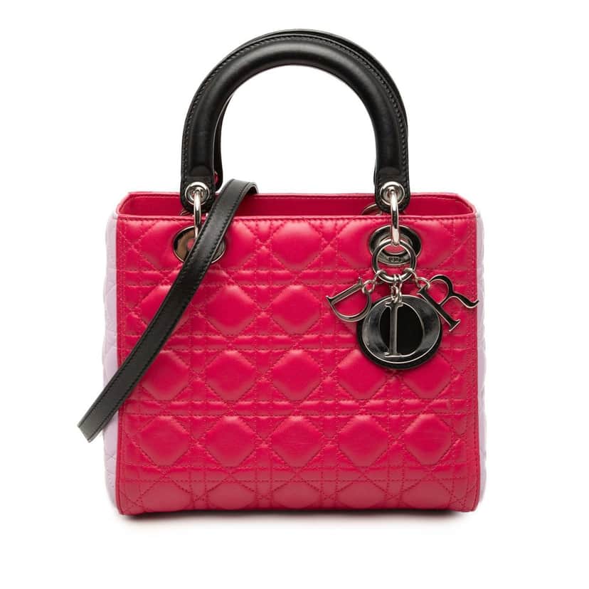 Dior Medium Tricolor Lambskin Cannage Lady Dior Pink Leather Very good condition - Front View