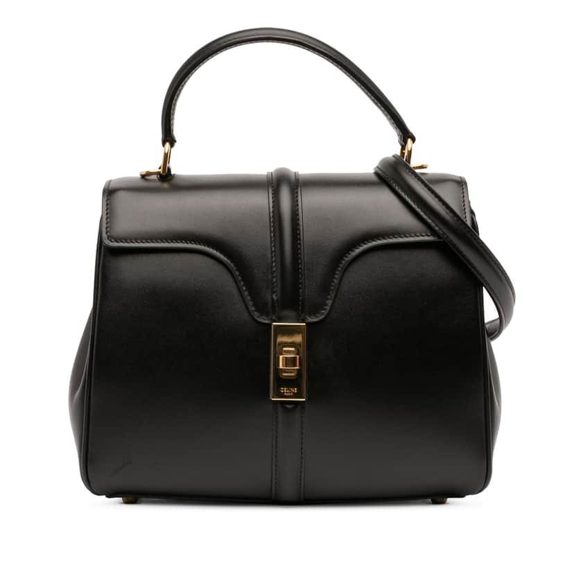 Celine Small Leather 16 Satchel Black Leather Very good condition - Front View