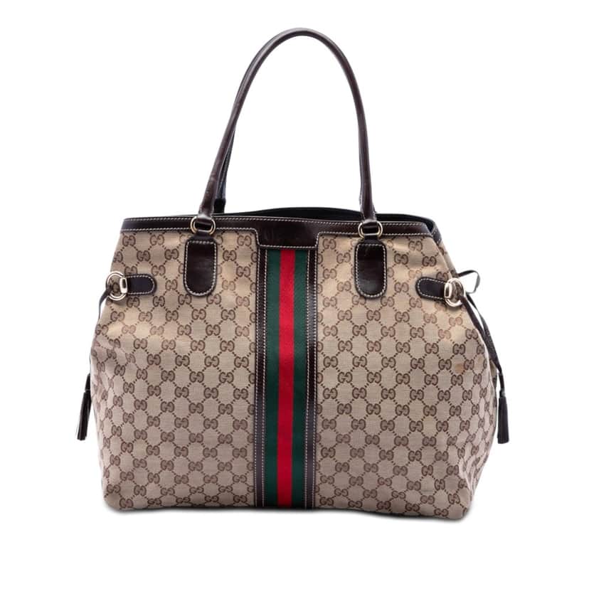 Gucci GG Canvas Web Tassel Tote Beige Very good condition - Front View