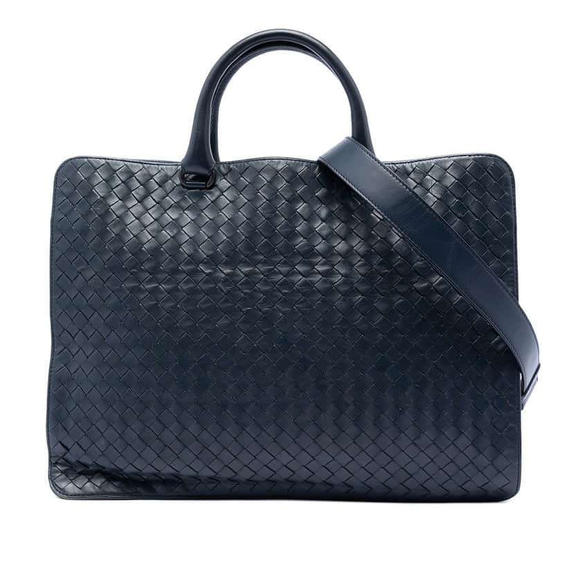 Bottega Veneta Nappa Intrecciato Business Bag Blue Leather Very good condition - Front View