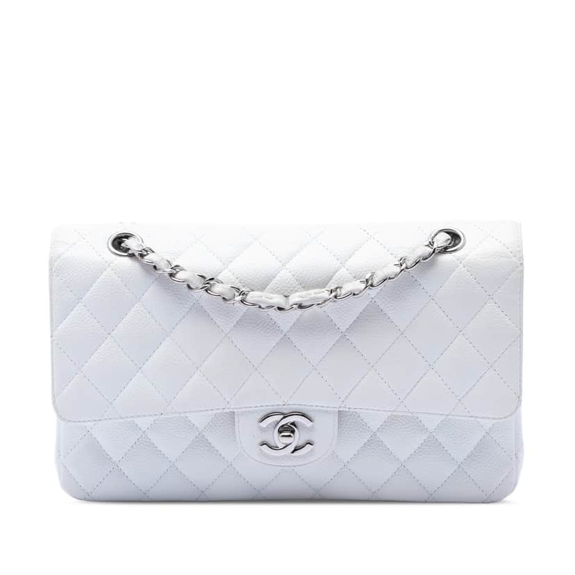 Chanel Medium Classic Caviar Double Flap White Leather Very good condition - Front View