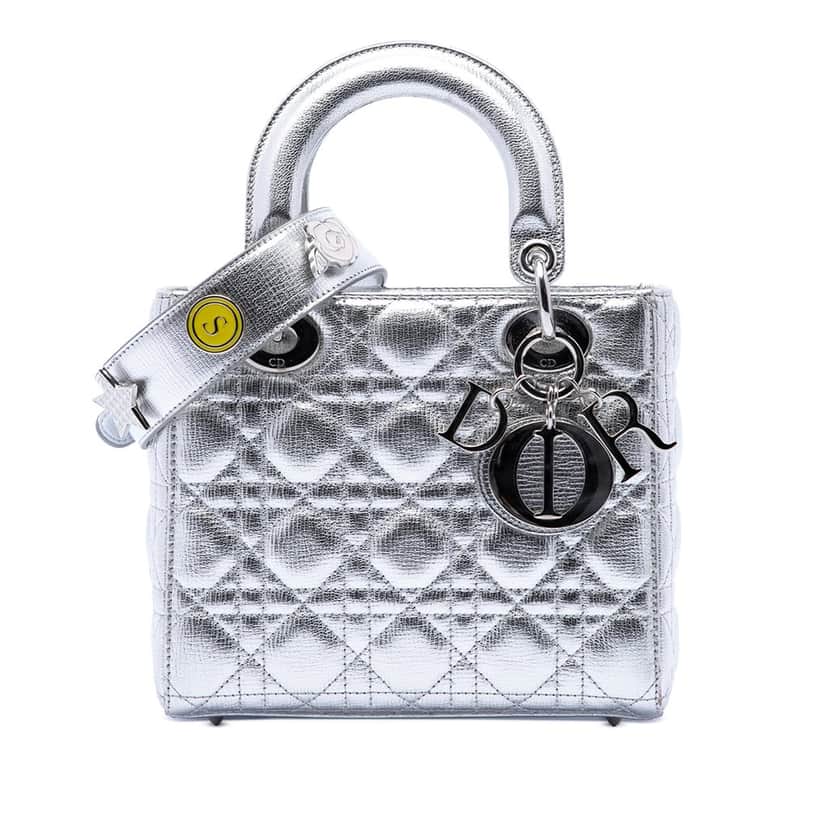 Dior Small Metallic Grained Calfskin Cannage My ABCDior Lady Dior Silver Leather Very good condition - Front View