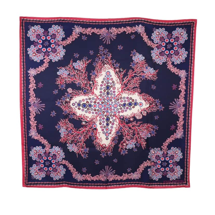 Louis Vuitton Coral Silk Scarf Blue Never worn - Front View