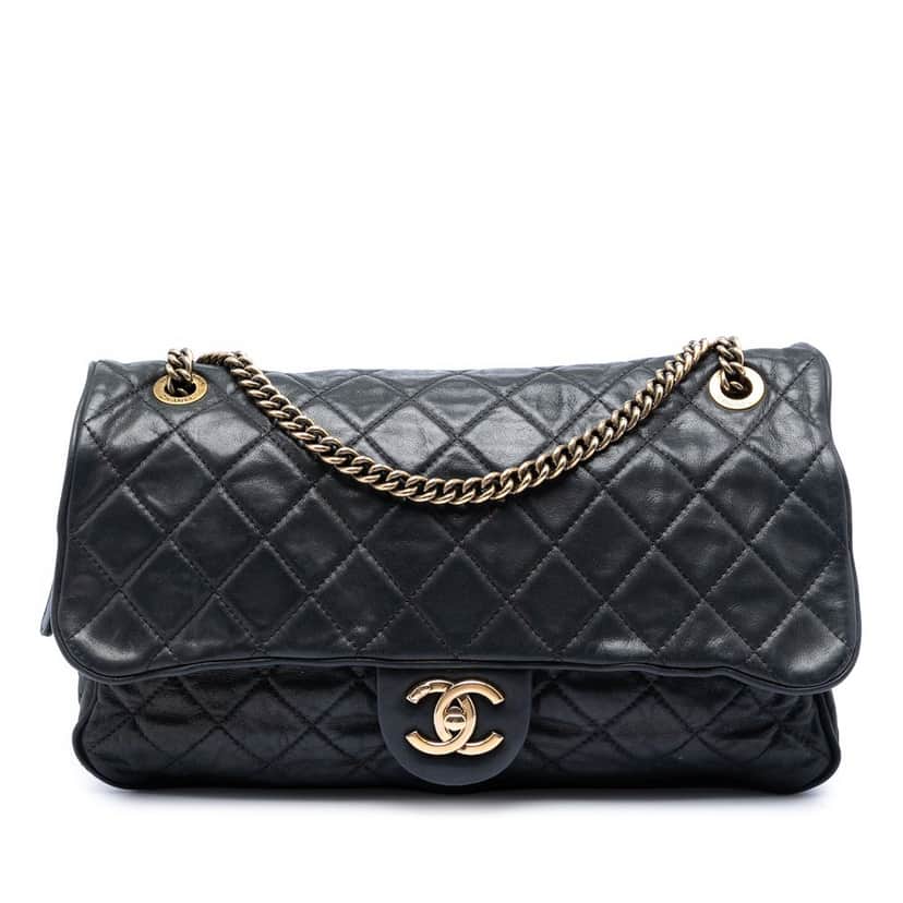 Chanel Large Quilted Iridescent Calfskin Shiva Flap Black Leather Very good condition - Front View