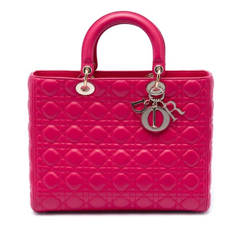 Dior Large Lambskin Cannage Lady Dior Pink Leather Very good condition - Front View