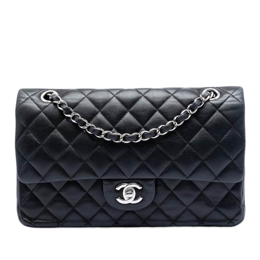 Chanel Medium Classic Lambskin Double Flap Black Leather Very good condition - Front View