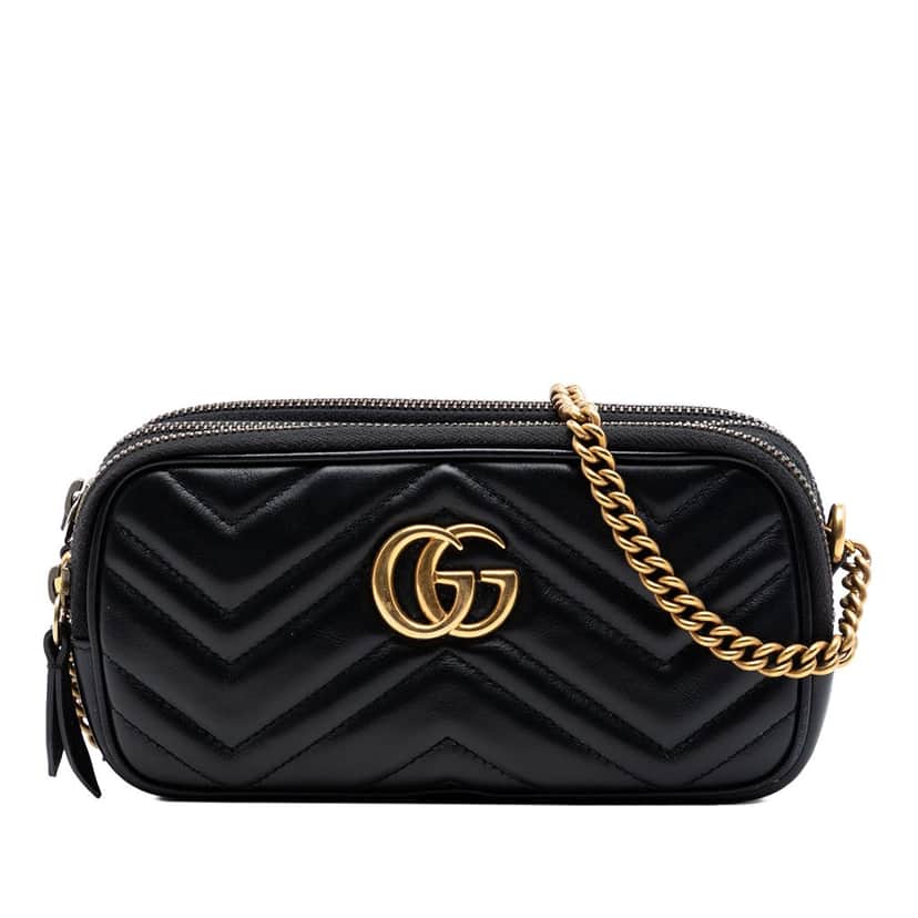 Gucci Mini GG Marmont Matelasse Leather Triple Zip Crossbody Black Leather Very good condition - Front View
