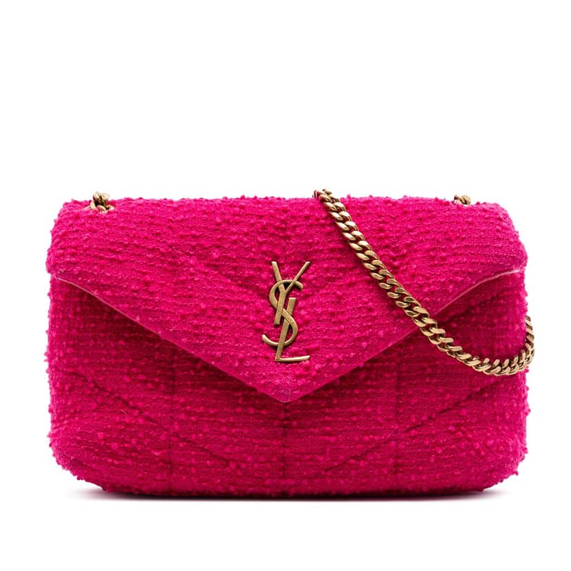 Saint Laurent Toy Matelasse Boucle Tweed Monogram LouLou Puffer Crossbody Pink Very good condition - Front View