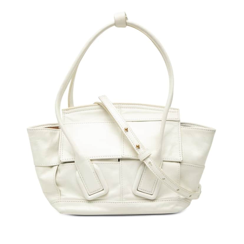 Bottega Veneta Mini Calfskin Maxi Intrecciato Arco Slouch Satchel White Leather Very good condition - Front View