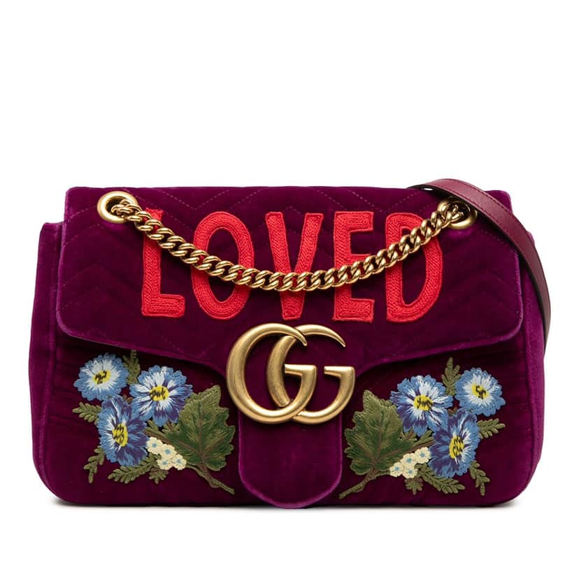 Gucci Large GG Marmont Embroidered Matelasse Velvet Loved Flap Crossbody Purple Very good condition - Front View