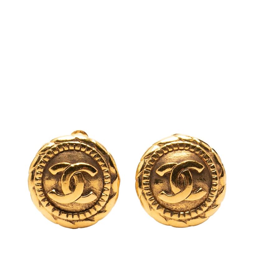 Chanel CC Gold Plated Round Clip On Earrings Gold Metal Very good condition - Front View