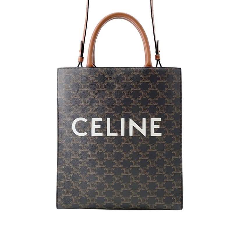 Celine Small Triomphe Coated Canvas Vertical Cabas Tote Brown Very good condition - Front View