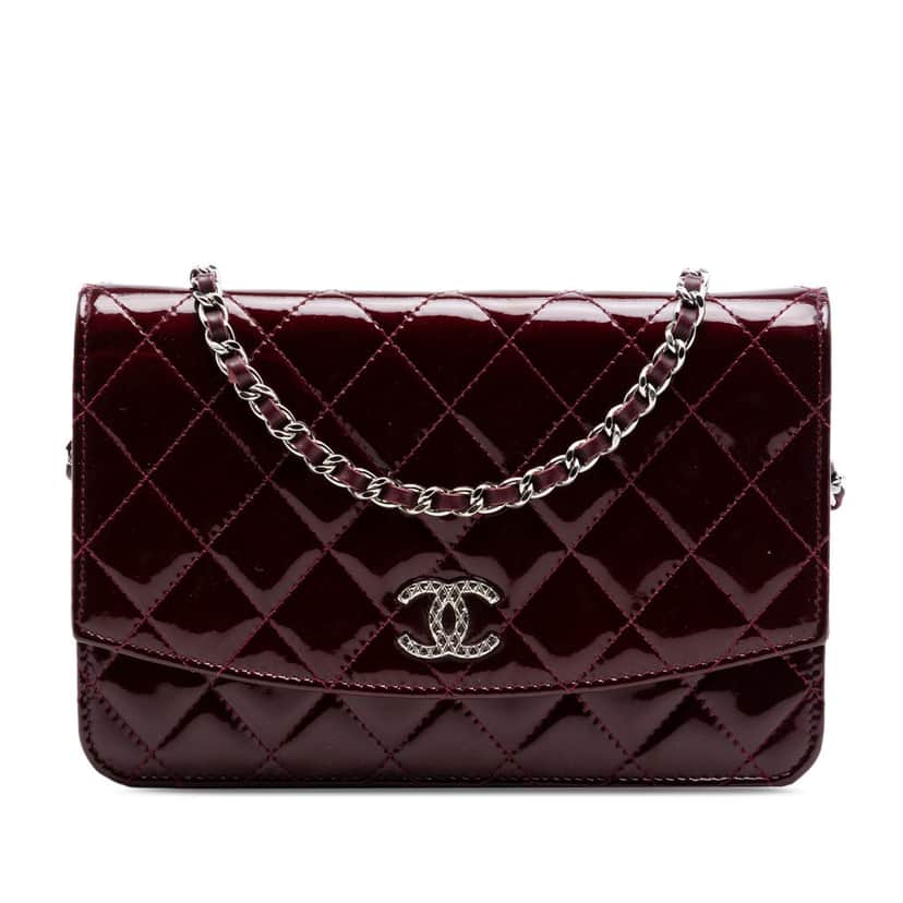 Chanel CC Quilted Patent Brilliant Wallet On Chain Red Leather Very good condition - Front View