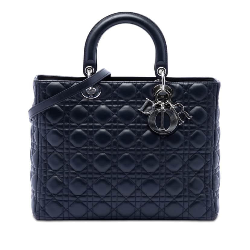 Dior Large Lambskin Cannage Lady Dior Blue Leather Very good condition - Front View