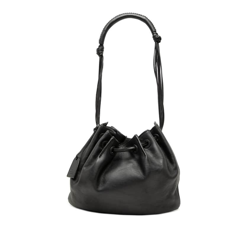 Gucci Calfskin Bucket Bag Black Leather Very good condition - Front View